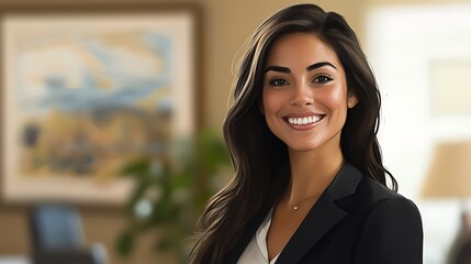 Fototapeta premium Portrait of a Smiling Businesswoman with Long Brown Hair