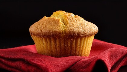a cornbread muffin in a red towel against a black background