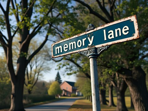 A street sign writing memory lane giving a nostalgia mood. Good old times