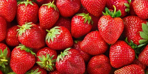 Fresh organic red ripe strawberry fruit background. Close up, top view.