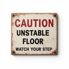 Rusty Rectangle with Caution Sign on Unstable Floor