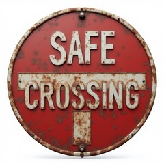 Rusty Round Sign with "No Safe Crossing"