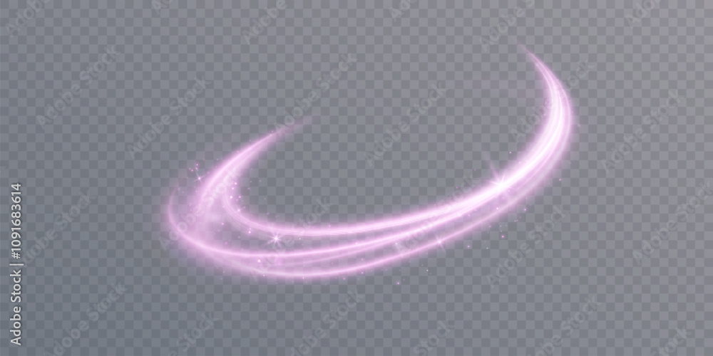 Poster fairytale swirl of magic wand. dynamic purple light lines with neon glow effect. rotating light shin