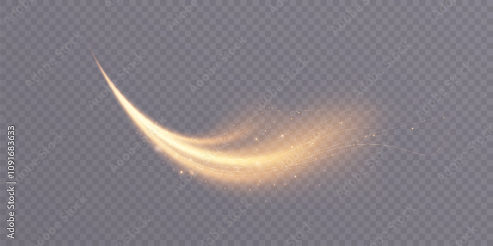 Poster bright magic golden christmas glow effect. comet sparkles with curved lines. glowing star dust wave,