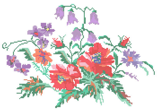Cross Stitch Wild Flowers, Floral Embroidery Pattern