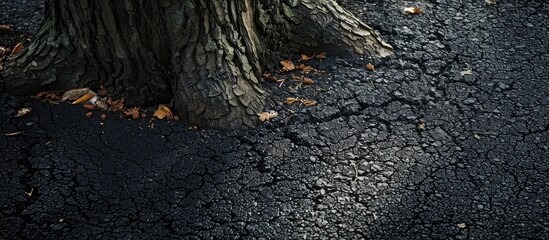Fototapeta premium Tree Trunk on Black Asphalt