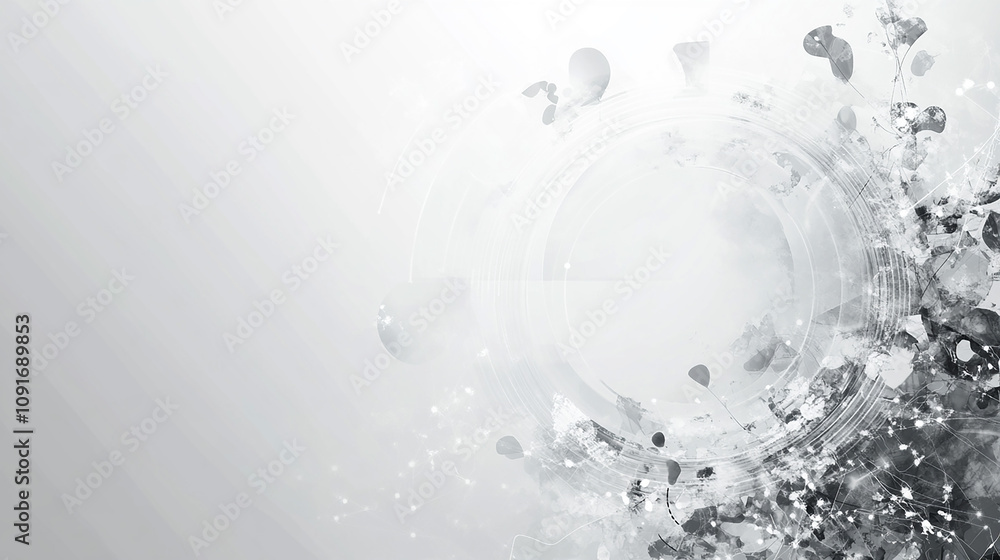 Poster abstract grey and white technology background with various tech elements, conveying a hi tech commun