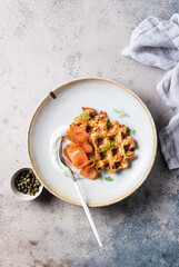 Zucchini waffles with smoked salmon