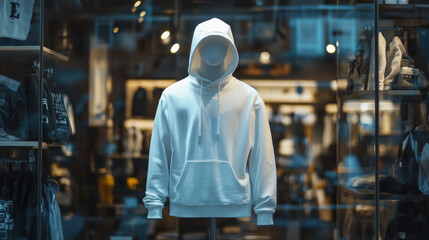 Obraz premium Shop display with white hoodie on mannequin 