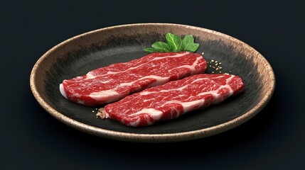 Luxurious marbled Wagyu beef on a plate. Realistic HD.