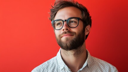 Obraz premium Casual Professional in a Bright Red Background Generative AI