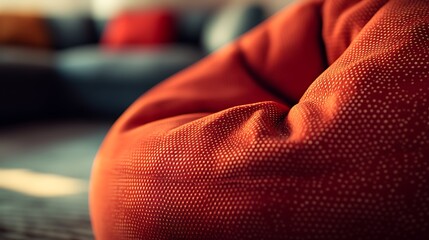 Red beanbag chair texture detail in a living room