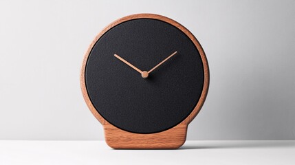 Minimalist Black Wall Clock with Wooden Base