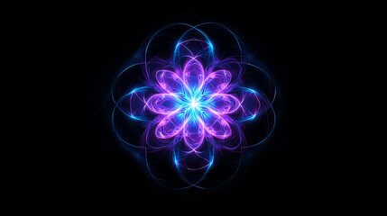 Black background with symmetrical neon blue and purple patterns glowing in the center vector illustration.