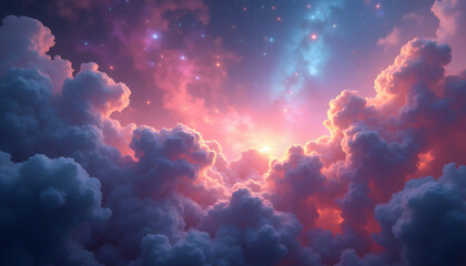 Cosmic nebula background featuring swirling clouds of vibrant colors and stardust