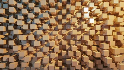 Abstract Cityscape: A mesmerizing aerial view of a city rendered in a captivating abstract style, with countless cubic structures creating a dynamic and complex composition. The warm.