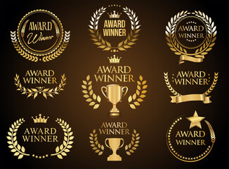 Fototapeta premium Award Winner emblem collection of gold laurel wreath stock illustration