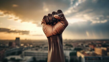 african american hand raised up and clenched into a fist symbol of solidarity and unity black history month africa day