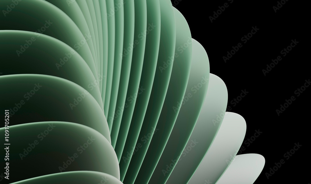 Poster elliptical green shapes creating a 3d illusion with gradient shading