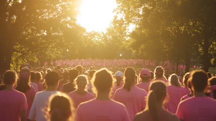 Sunset Crowd Pink Shirts Charity Run Event Outdoor