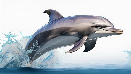 realistic dolphin jumping out of the water clip art render cinema 3d illustration on white background