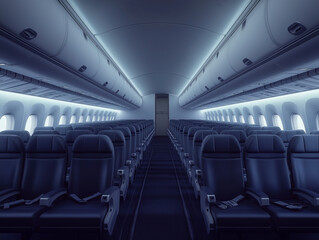 Obraz premium Flugzeug mit leeren Sitzen und sanften Lichtverhältnissen