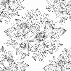 Seamless pattern of hand drawn elegant floral