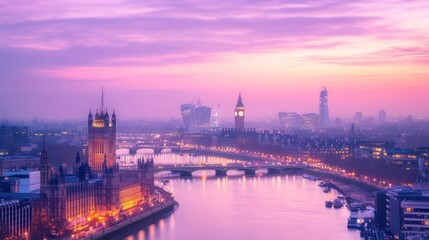 Obraz premium London Skyline at Dusk Showing Iconic Landmarks