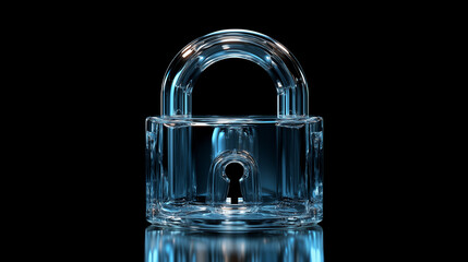glass padlock on dark background isolated