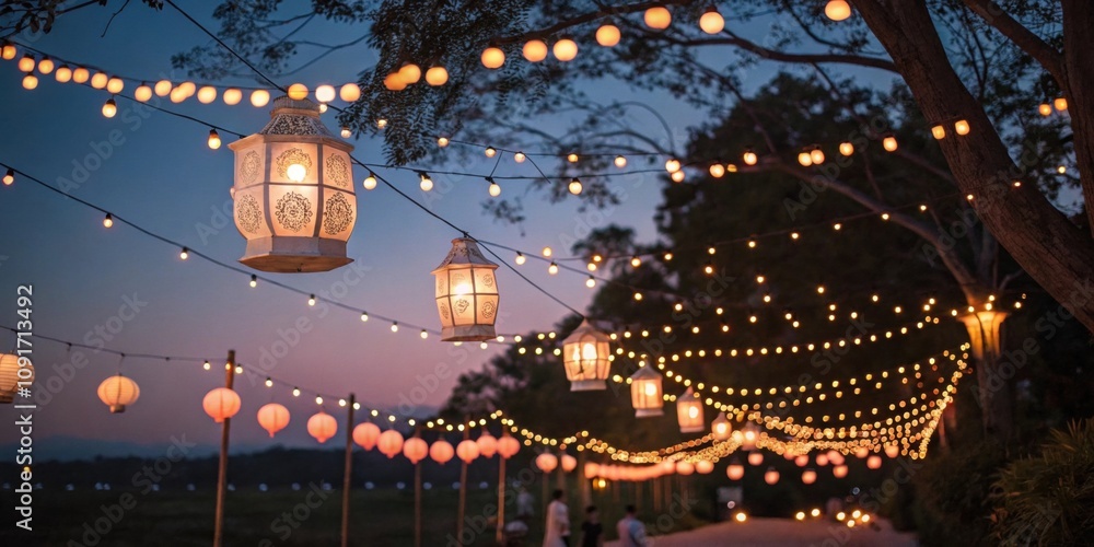 Aufkleber dance of the lanterns a festive scene highlighting s lanterns swaying gently in the breeze strung to