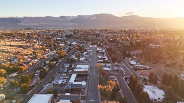 The main street of Ely, Nevada, along US Route 50, the loneliest road in the USA. Small businesses, hotels and casinos.