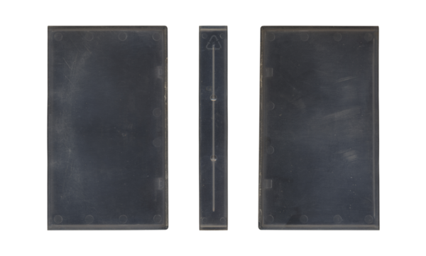 composition of Old VHS video cassette cover plastic box png isolated with clear area for mockup on transparent background in retro Y2K style