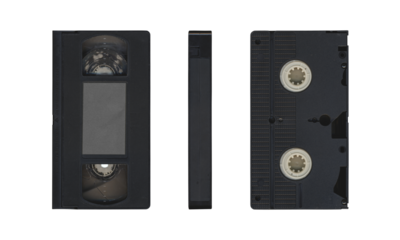 composition of Old VHS video cassette png isolated with clear area for mockup on transparent background in retro Y2K style