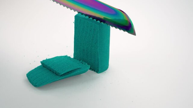 Very Satisfying and Relaxing Kinetic Sand ASMR video. Cutting anti stress macro close up colorful Kinetic Sand with a Knife. ASMR sounds.