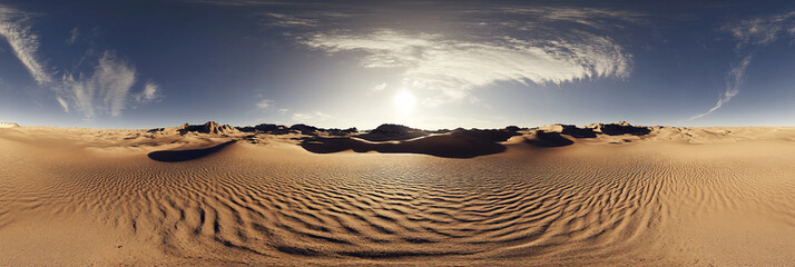 Panoramic Desert Sunset with Cloudy Sky