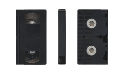 composition of Old VHS video cassette png isolated with clear area for mockup on transparent background in retro Y2K style