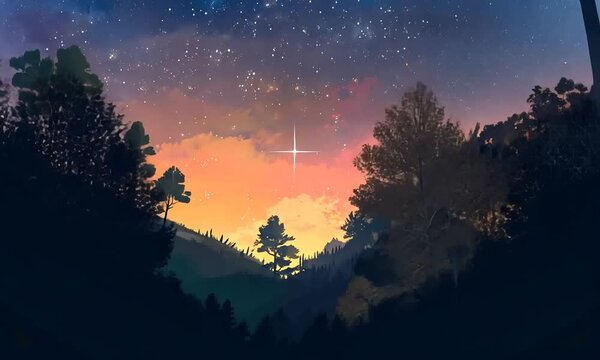 Beautiful Forest Landscape in Anime Manga Video with Nature Ambience