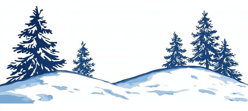 blue trees on snowy hills scene clip art preview