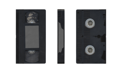 composition of Old VHS video cassette png isolated with clear area for mockup on transparent background in retro Y2K style