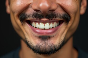 Fototapeta premium Asian man's big smile, lower part of face with white straight teeth. Oral hygiene, dentist practice concept