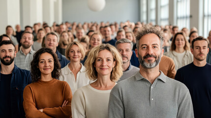 Large Diverse Group of People Gathered Together in a Modern Workspace, Showcasing Unity and Collaboration During a Professional Event at Daytime