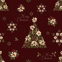 Series of Christmas floral pattern in retro vintage classical style