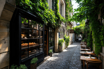 Fototapeta premium Charming European Alley with Cozy Cafe 