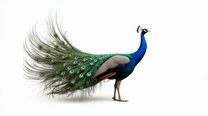 Fototapeta premium Colorful peacock displaying its vibrant feathers in a natural environment