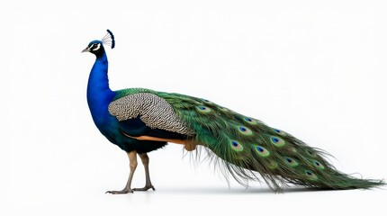 Obraz premium Colorful peacock displaying its vibrant feathers in a natural environment