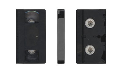 composition of Old VHS video cassette png isolated with clear area for mockup on transparent background in retro Y2K style