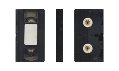 composition of Old VHS video cassette png isolated with clear area for mockup on transparent background in retro Y2K style