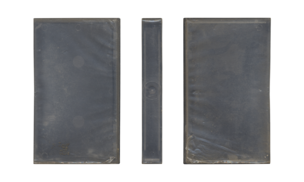 composition of Old VHS video cassette cover plastic box png isolated with clear area for mockup on transparent background in retro Y2K style