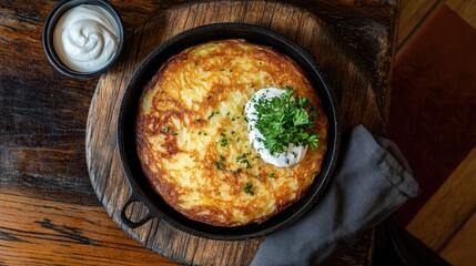 Golden Delicious Frittata Served in Cast Iron Skillet