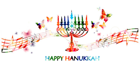 Naklejka premium Colorful Hanukkah menorah with candles